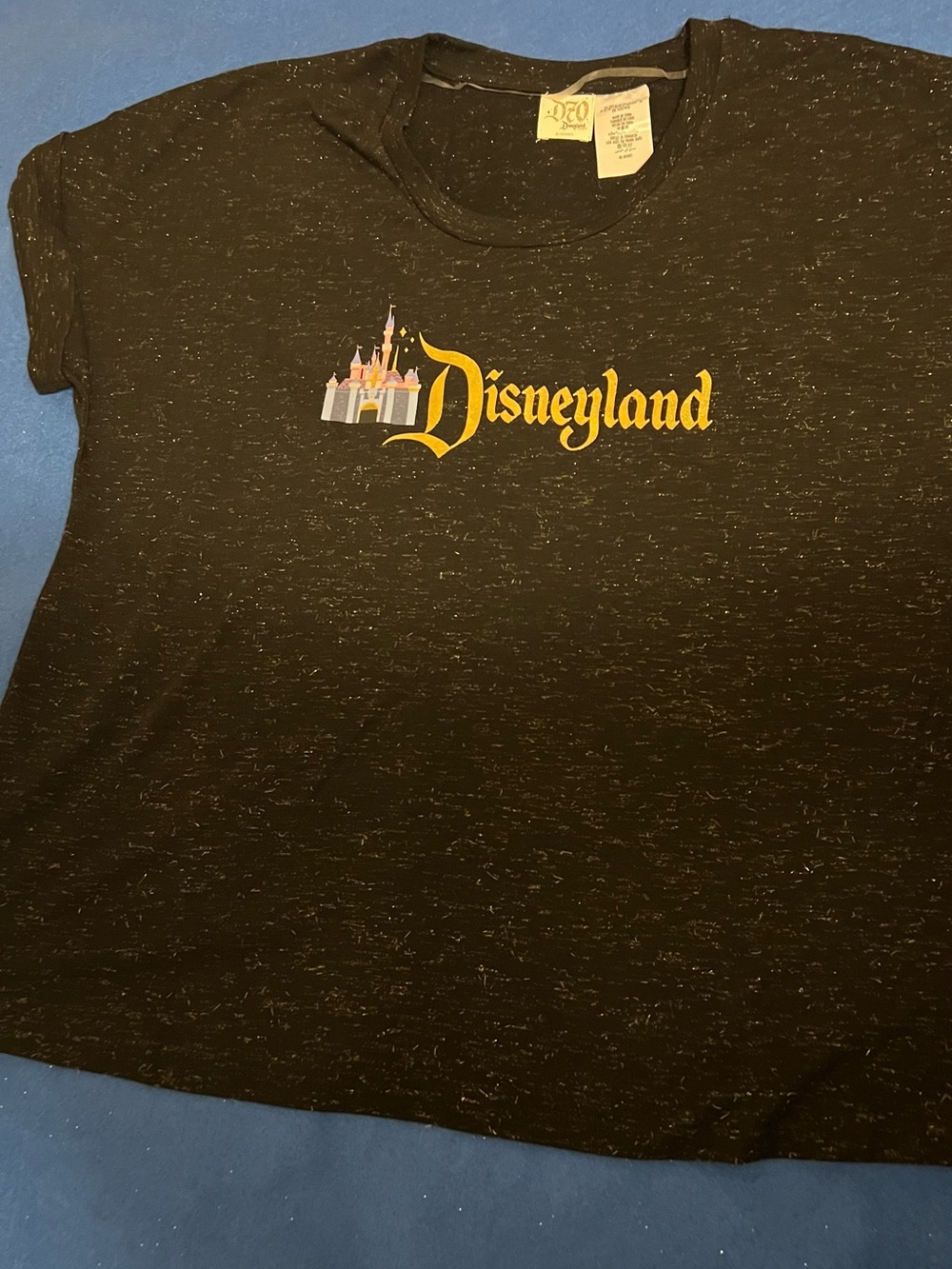 NWT Disneyland 70th Anniversary Black & Gold Sparkly Tee, XL, Embroidered